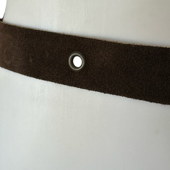 Vintage 70s Dark Brown Suede Fringe D-Ring Tie Belt M